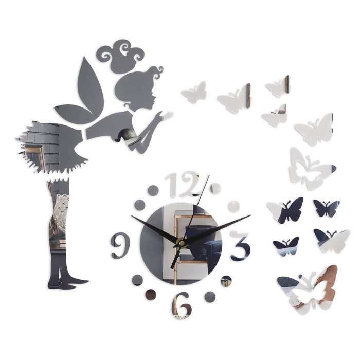 Часы-наклейка "Фея с бабочками", 60 х 60 см, 1 АА, серебро - фото 1 - id-p222706358