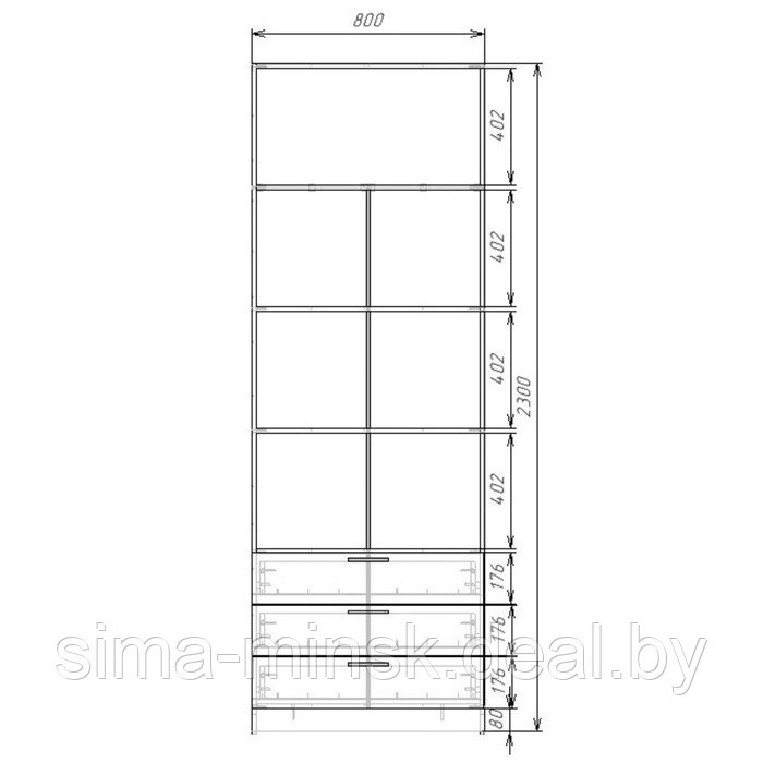 Шкаф 2-х дверный «Экон», 800×520×2300 мм, 3 ящика, полки, цвет дуб молочный - фото 3 - id-p222704382