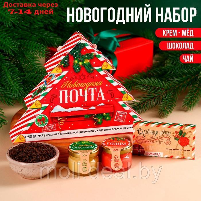 Набор "Новогодняя почта" В коробке-елке, Чай, крем-мёд, шоколад - фото 1 - id-p222698368
