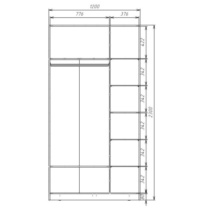 Шкаф 3-х дверный «Экон», 1200×520×2300 мм, 1 зеркало, цвет венге - фото 3 - id-p222707184
