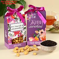 Подарочный набор "Живи мечтой", чай чёрный со вкусом лесные ягоды 50 г., арахис в шоколадной глазури 100 г.