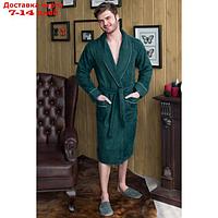 Халат мужской, шалька+кант, размер 60, цвет зелёный, махра