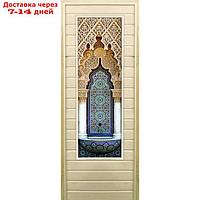 Дверь для бани со стеклом (43*129), "Восточный орнамент", 170×70см, коробка из осины