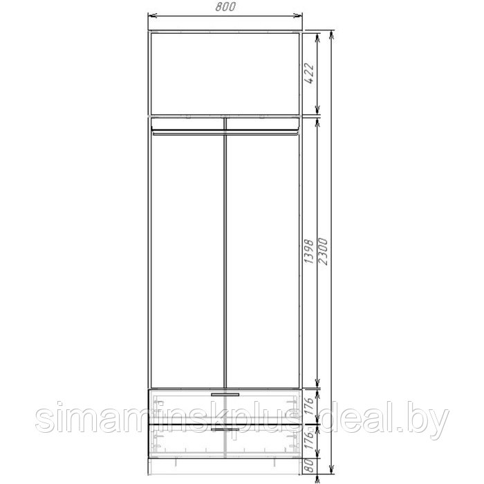 Шкаф 2-х дверный «Экон», 800×520×2300 мм, 2 ящика, штанга, цвет дуб сонома - фото 3 - id-p222710285