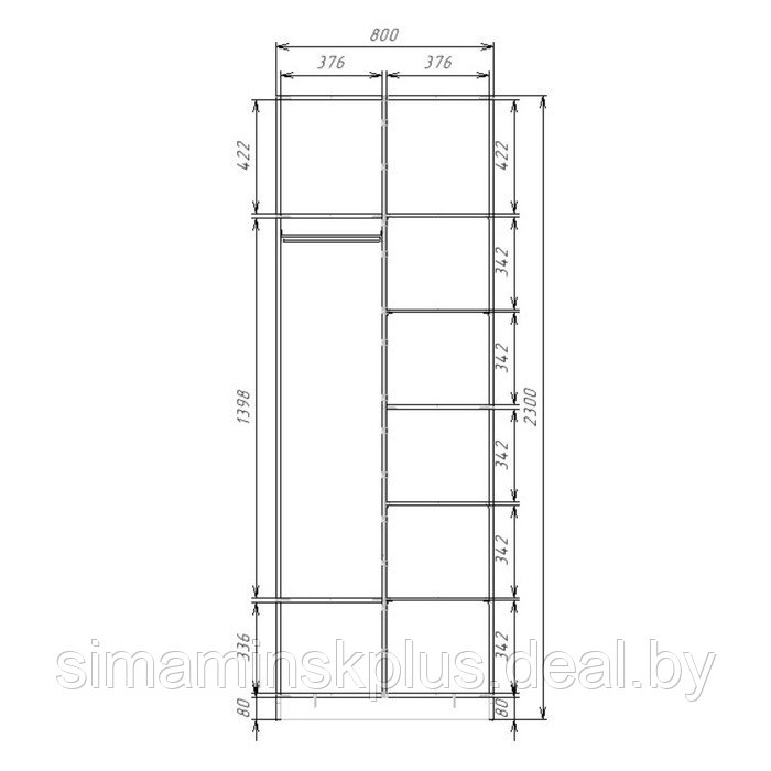 Шкаф 2-х дверный «Экон», 800×520×2300 мм, штанга и полки, цвет серый шагрень - фото 3 - id-p222710297
