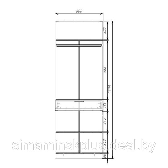 Шкаф 2-х дверный «Экон», 800×520×2300 мм, 1 ящик, штанга, цвет ясень анкор светлый - фото 3 - id-p222710301