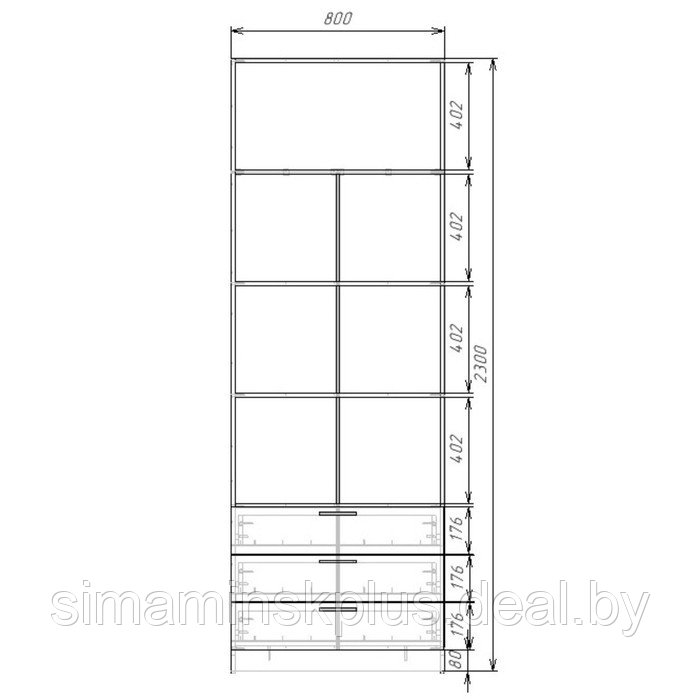 Шкаф 2-х дверный «Экон», 800×520×2300 мм, 3 ящика, полки, цвет дуб сонома - фото 3 - id-p222710342