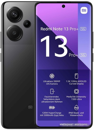 Смартфон Xiaomi Redmi Note 13 Pro+ 5G 12GB/512GB с NFC международная версия (полуночный черный) - фото 1 - id-p222622436