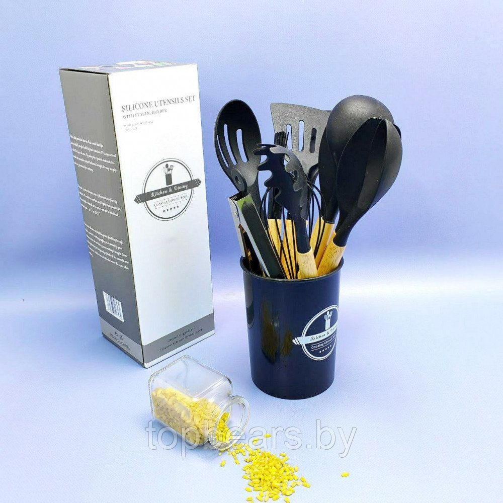 Набор кухонных принадлежностей с подставкой и деревянной ручкой 12 предметов Utensils Set / Подарочный - фото 9 - id-p219213670
