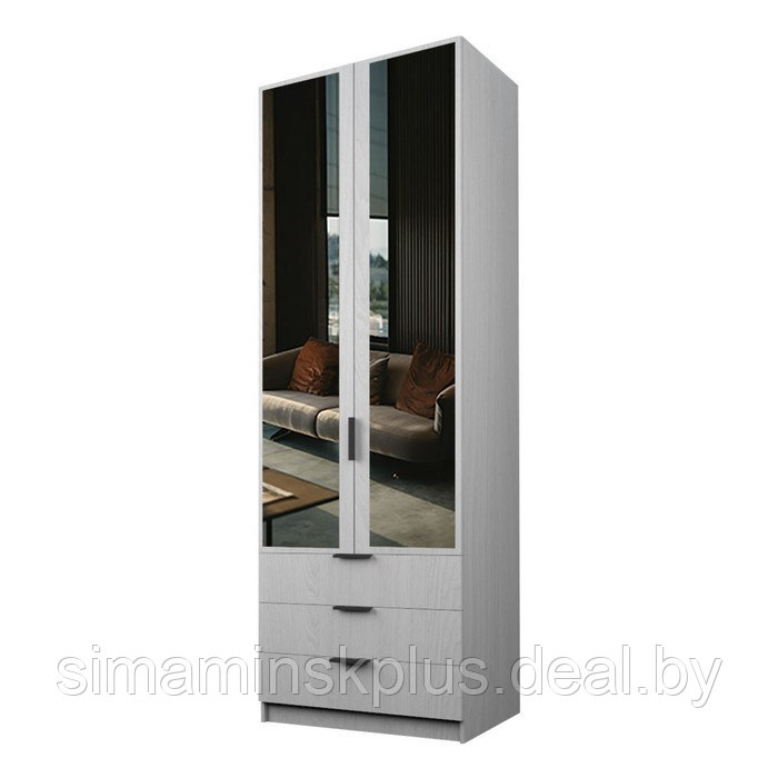 Шкаф 2-х дверный «Экон», 800×520×2300 мм, 3 ящика, зеркало, полки, цвет ясень анкор светлый - фото 1 - id-p222710468
