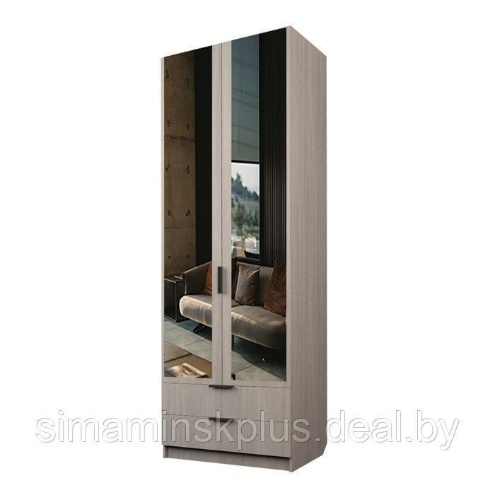 Шкаф 2-х дверный «Экон», 800×520×2300 мм, 2 ящика, зеркало, штанга и полки, цвет ясень шимо светлый - фото 1 - id-p222710494
