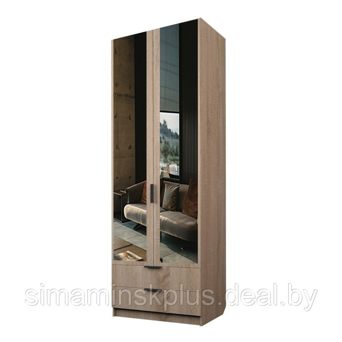 Шкаф 2-х дверный «Экон», 800×520×2300 мм, 2 ящика, зеркало, штанга и полки, цвет дуб сонома - фото 1 - id-p222710500