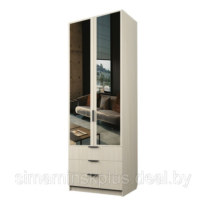 Шкаф 2-х дверный «Экон», 800×520×2300 мм, 3 ящика, зеркало, штанга и полки, цвет дуб молочный - фото 1 - id-p222710513