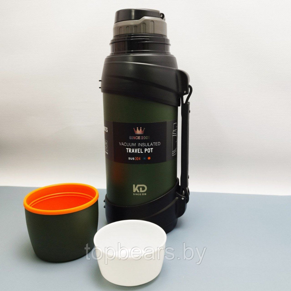 Термос вакуумный 2000 мл. Vacuum Sports из нержавеющей стали, чашка, клапан, ручка для транспортировки / Цвет - фото 2 - id-p215450447