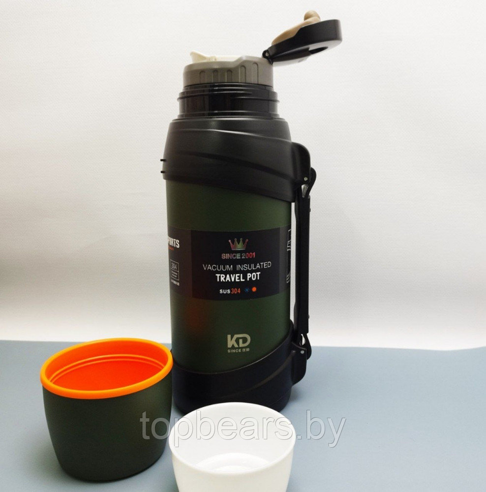 Термос вакуумный 2000 мл. Vacuum Sports из нержавеющей стали, чашка, клапан, ручка для транспортировки / Цвет - фото 4 - id-p215450447