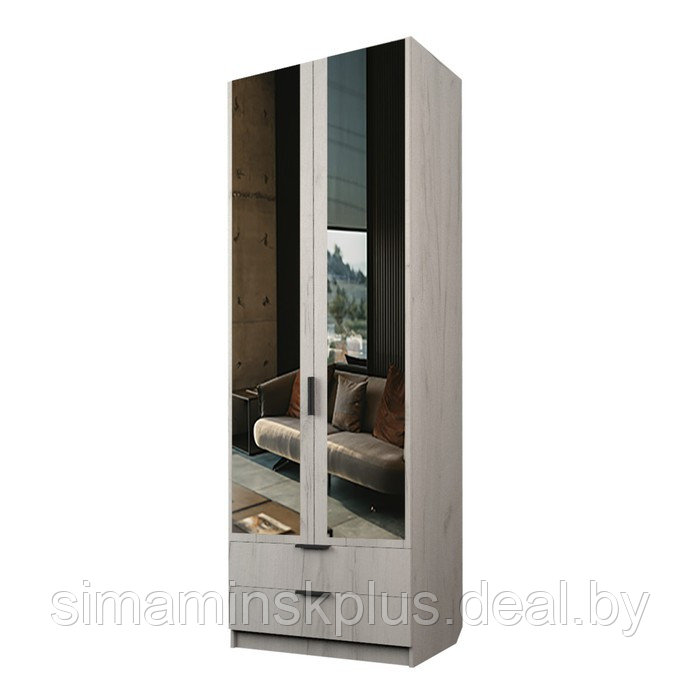 Шкаф 2-х дверный «Экон», 800×520×2300 мм, 2 ящика, зеркало, штанга и полки, цвет дуб крафт белый - фото 1 - id-p222710528