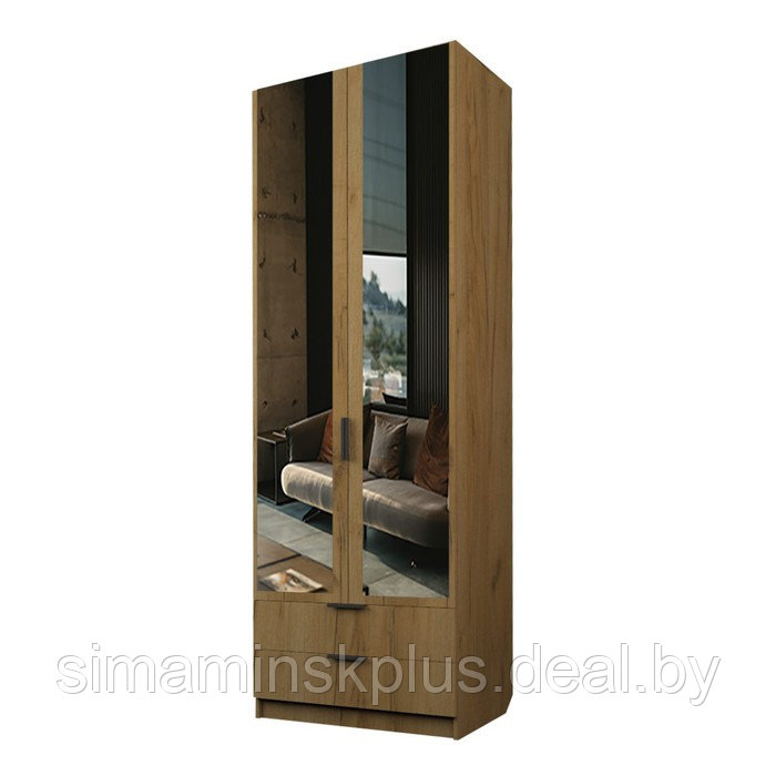 Шкаф 2-х дверный «Экон», 800×520×2300 мм, 2 ящика, зеркало, штанга и полки, цвет дуб крафт золотой - фото 1 - id-p222710529