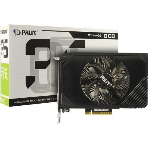 Видеокарта 8Gb PCI-E 128 GDDR6 Palit RTX3050 StormX GeForce RTX3050 1552/14000 HDMIx1 DPx3 HDCP (RTL) - фото 1 - id-p214261467