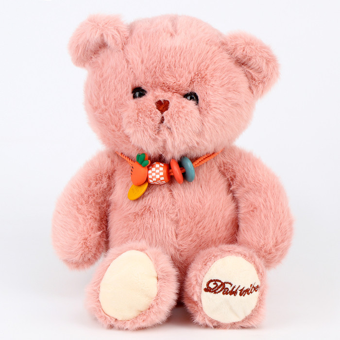 Мягкая игрушка "Медведь" с ожерельем, 20 см, цвет розовый - фото 1 - id-p222717210
