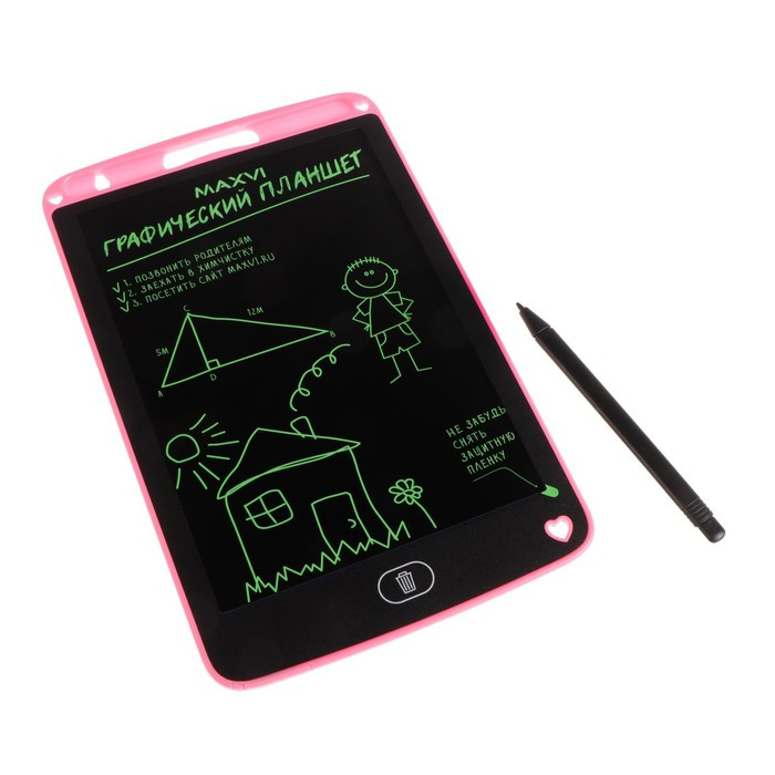 Графический планшет для рисования и заметок LCD Maxvi MGT-01, 8.5 , угол 160°,CR2016, розовы - фото 1 - id-p222719481