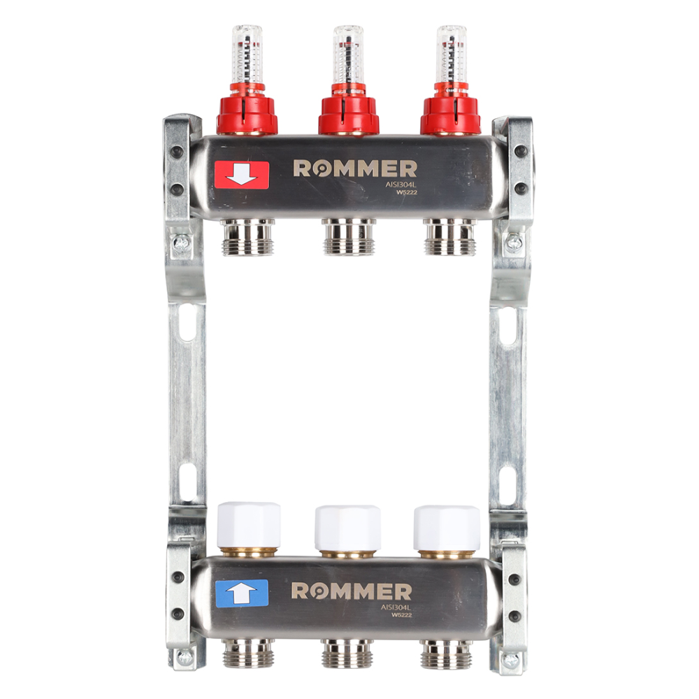 Коллектор Rommer с расходомерами, 3 выхода