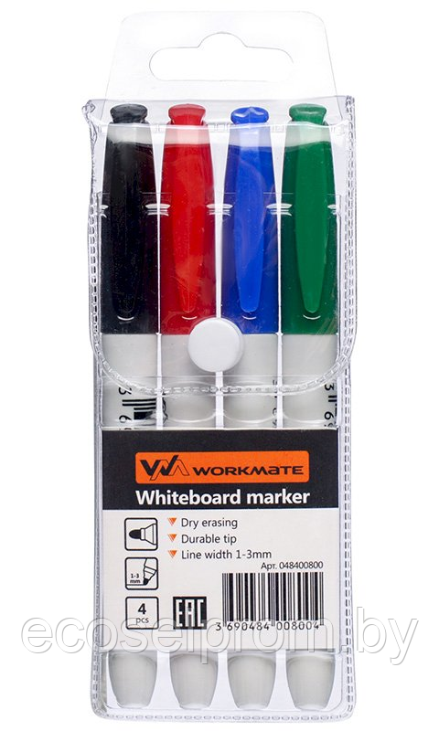 Набор маркеров Workmate для белых досок, 4 цвета, толщина линии 1-3 мм