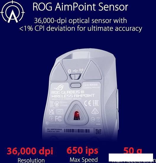 Игровая мышь ASUS ROG Gladius III Wireless AimPoint Moonlight White - фото 6 - id-p220183909