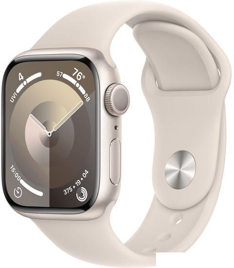 Умные часы Apple Watch Series 9 41 мм (алюминиевый корпус, звездный свет/звездный свет, спортивный с - фото 1 - id-p222600548