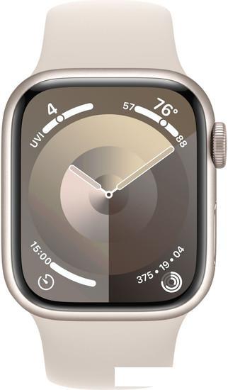 Умные часы Apple Watch Series 9 41 мм (алюминиевый корпус, звездный свет/звездный свет, спортивный с - фото 2 - id-p222600548