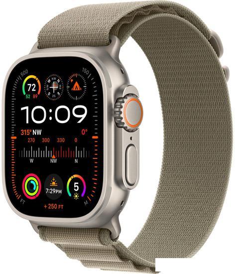 Умные часы Apple Watch Ultra 2 LTE 49 мм (титановый корпус, титановый/оливковый, текстильный ремешок - фото 1 - id-p222143221