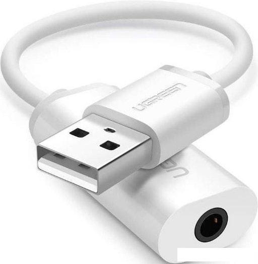 Адаптер Ugreen US206 30712 USB Type-A - 3.5 мм (0.15 м, белый) - фото 2 - id-p222055507