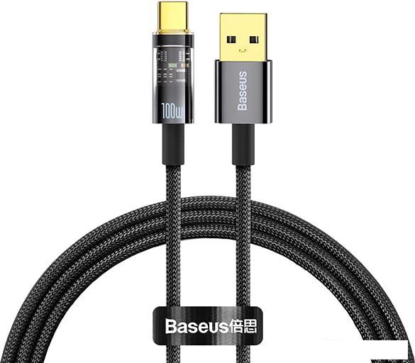 Кабель Baseus Explorer Series Auto Power-Off Fast Charging USB Type-A -USB Type-C (1 м, черный) - фото 1 - id-p221675366