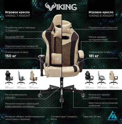 Кресло игровое ZOMBIE VIKING 6 KNIGHT, на колесиках, ткань, бежевый [viking 6 knight br] - фото 4 - id-p221592141