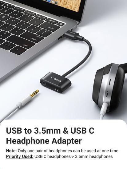 Адаптер Ugreen CM397 80897 USB Type-A - USB Type-C + 3.5mm - фото 2 - id-p222055772