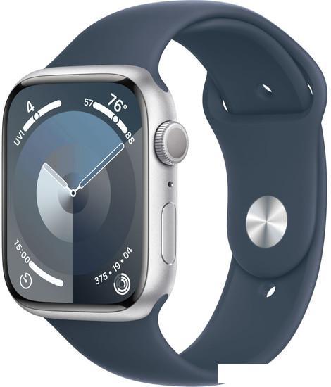Умные часы Apple Watch Series 9 45 мм (алюминиевый корпус, серебристый/грозовой синий, спортивный си