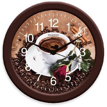 Настенные круглые часы стрелки кварцевые ENERGY EC-101 кофе интерьерные оригинальные для кухни дома