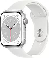 Умные часы Apple Watch Series 8 45 мм (алюминиевый корпус, серебристый/белый, спортивный силиконовый ремешок