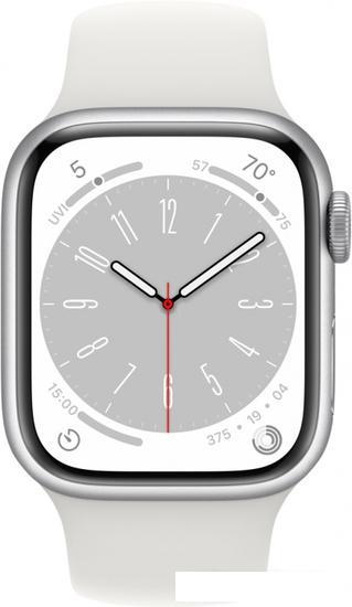Умные часы Apple Watch Series 8 45 мм (алюминиевый корпус, серебристый/белый, спортивный силиконовый ремешок - фото 3 - id-p222675790
