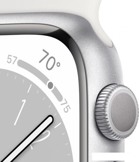 Умные часы Apple Watch Series 8 45 мм (алюминиевый корпус, серебристый/белый, спортивный силиконовый ремешок - фото 4 - id-p222675790