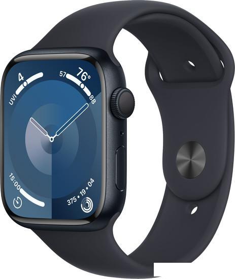 Умные часы Apple Watch Series 9 45 мм (алюминиевый корпус, полуночный/полуночный, спортивный силиконовый - фото 1 - id-p222167599