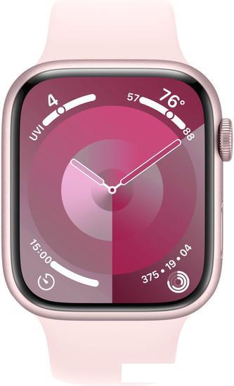 Умные часы Apple Watch Series 9 45 мм (алюминиевый корпус, розовый/розовый, спортивный силиконовый ремешок - фото 2 - id-p222167600