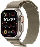 Умные часы Apple Watch Ultra 2 LTE 49 мм (титановый корпус, титановый/оливковый, текстильный ремешок размера