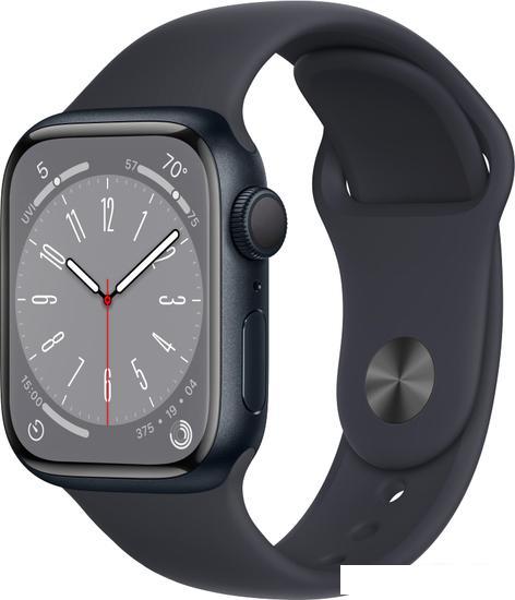 Умные часы Apple Watch Series 8 41 мм (алюминиевый корпус, полуночный/полуночный, спортивный силиконовый - фото 1 - id-p222167603