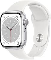 Умные часы Apple Watch Series 8 41 мм (алюминиевый корпус, серебристый/белый, спортивный силиконовый ремешок)