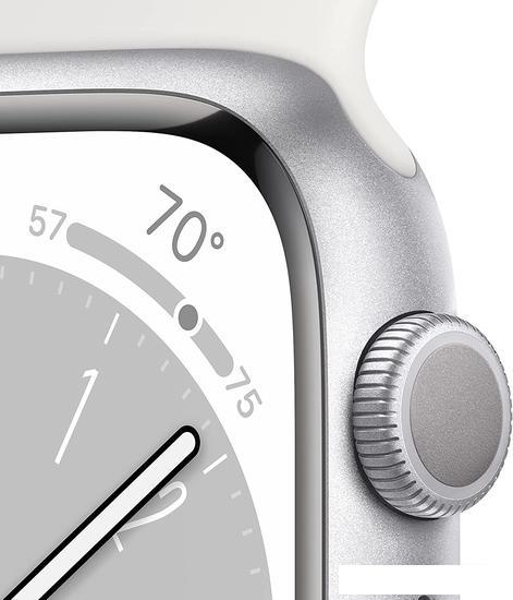 Умные часы Apple Watch Series 8 41 мм (алюминиевый корпус, серебристый/белый, спортивный силиконовый ремешок) - фото 3 - id-p222675900