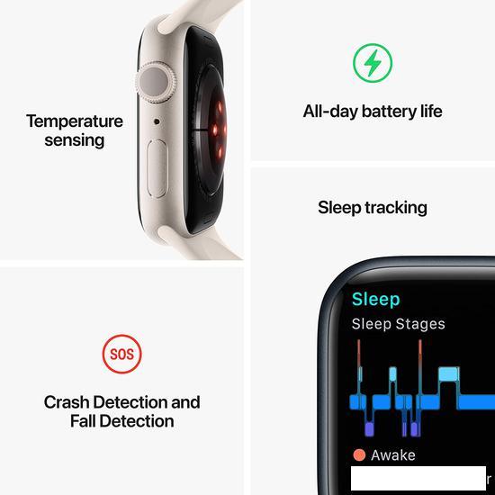 Умные часы Apple Watch Series 8 41 мм (алюминиевый корпус, серебристый/белый, спортивный силиконовый ремешок) - фото 4 - id-p222675900