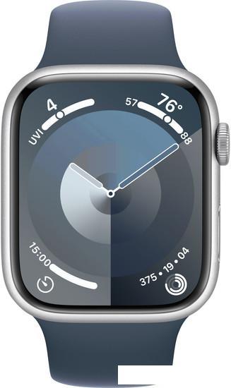 Умные часы Apple Watch Series 9 45 мм (алюминиевый корпус, серебристый/грозовой синий, спортивный силиконовый - фото 2 - id-p222532821