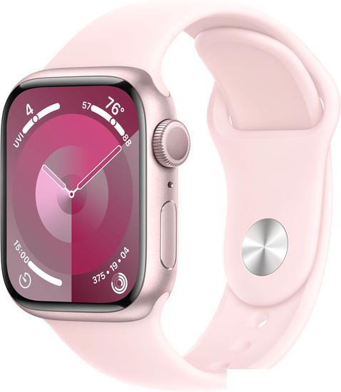 Умные часы Apple Watch Series 9 41 мм (алюминиевый корпус, розовый/розовый, спортивный силиконовый р - фото 1 - id-p222142918