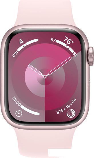 Умные часы Apple Watch Series 9 41 мм (алюминиевый корпус, розовый/розовый, спортивный силиконовый р - фото 2 - id-p222142918