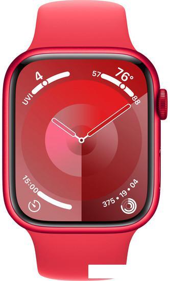 Умные часы Apple Watch Series 9 45 мм (алюминиевый корпус, красный/красный, спортивный силиконовый р - фото 3 - id-p222143095